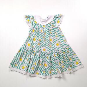 Vintage Nannette Dress Girls Size 4T Green Daisy Floral Flutter Sleeve Sundress